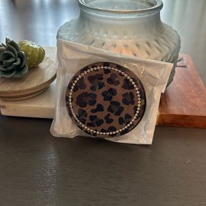 Set of two cheetah print and crystal drink coaster for you car